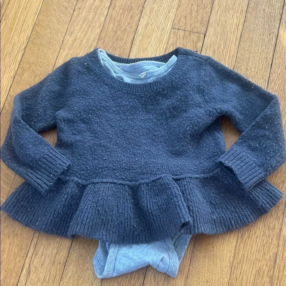 Black Peplum Sweater and Gray Bodysuit Set